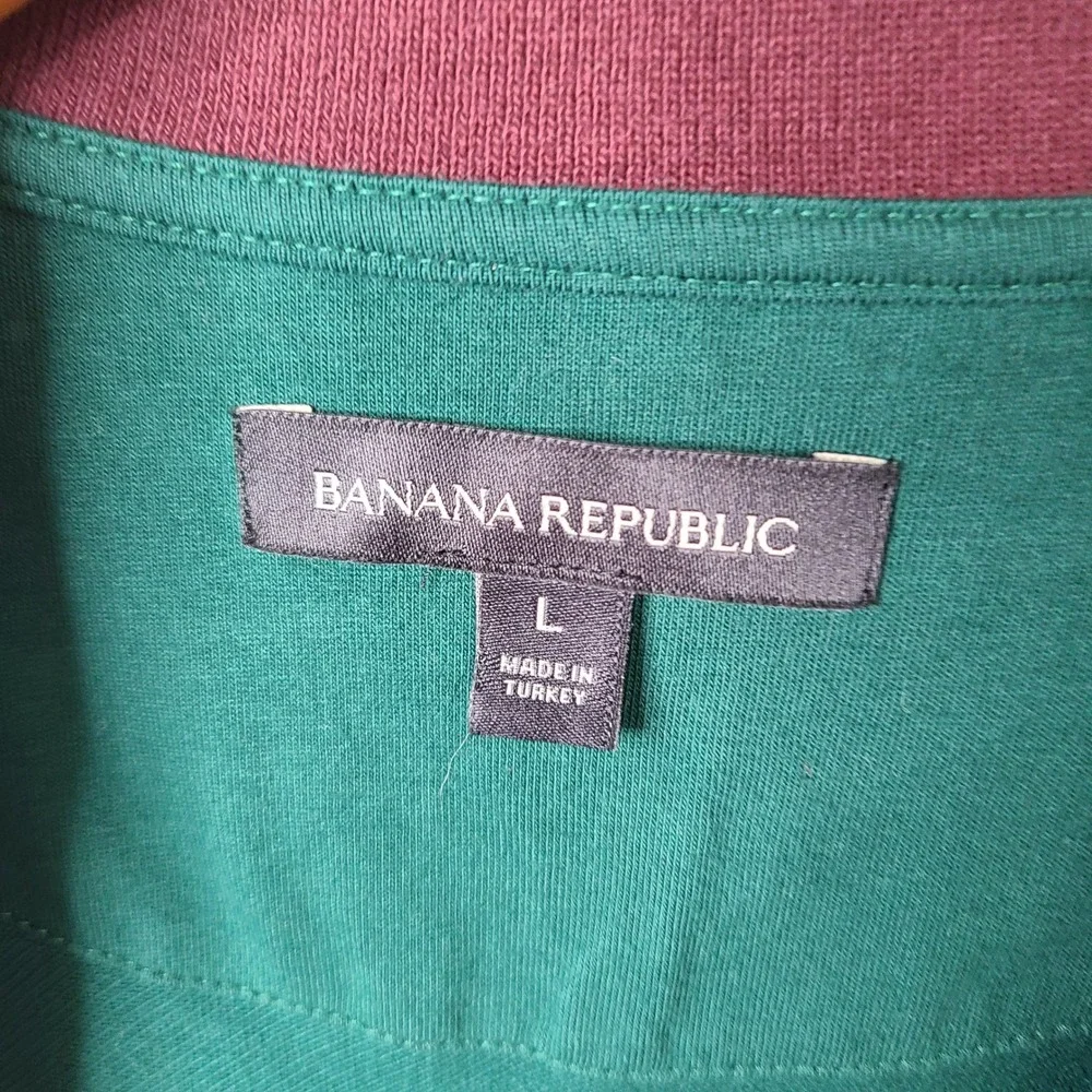 Banana Republic Shirt Mens L Green Blue Red Colorblock Polo Cotton Short Sleeve